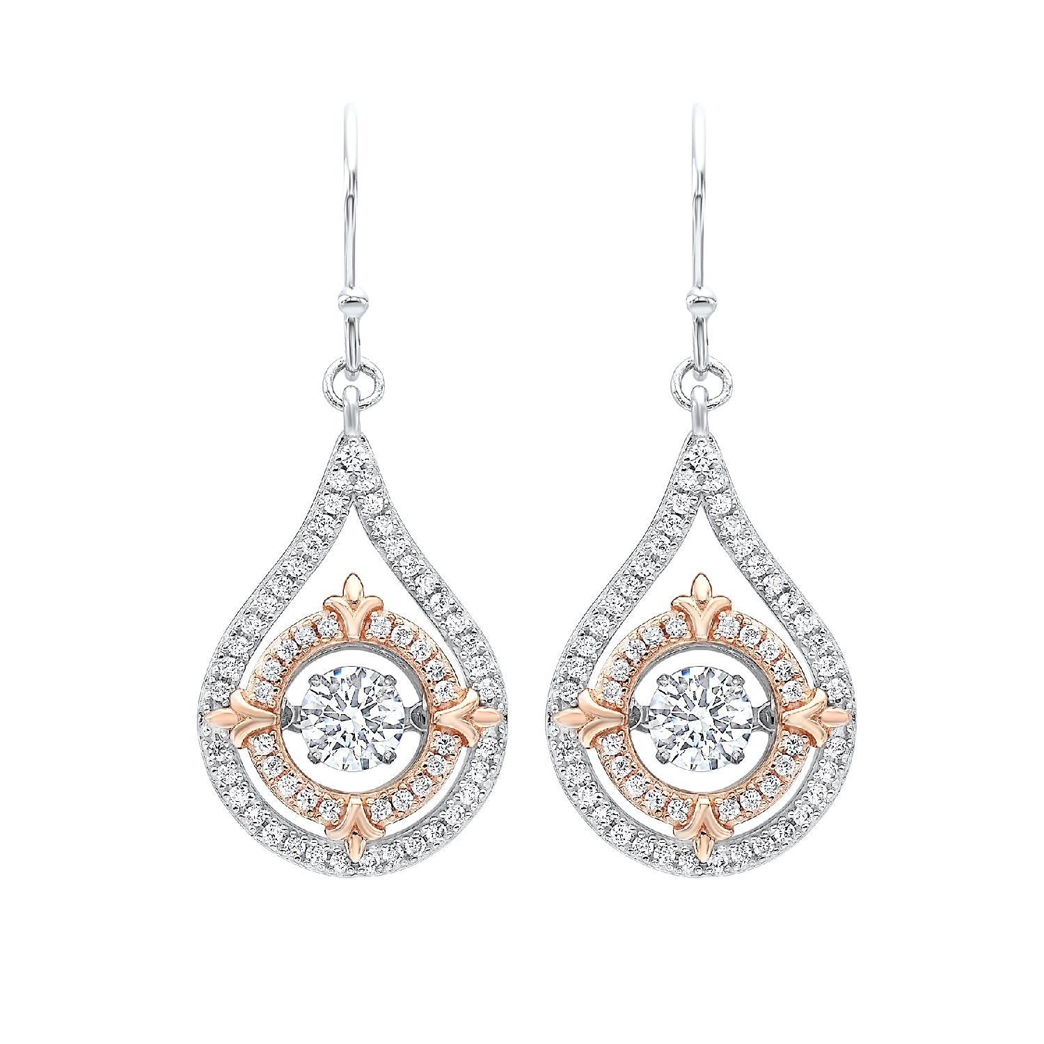 Sterling Silver Two-Tone Cubic Zirconia Rhythm of Love Earrings