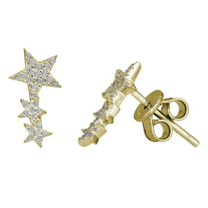 14K Yellow Gold 0.13cttw GH SI Diamond 3 Star Stud Earrings