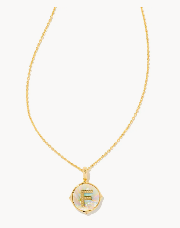 Letter F Gold Plated Iridescent AbaLone Necklace by Kendra Scott