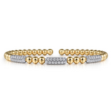 14K Yellow & White Gold 0.52cttw SI H-I Diamond Pave Three Station Bar Bujukan Bead Split Bangle Bracelet by Gabriel