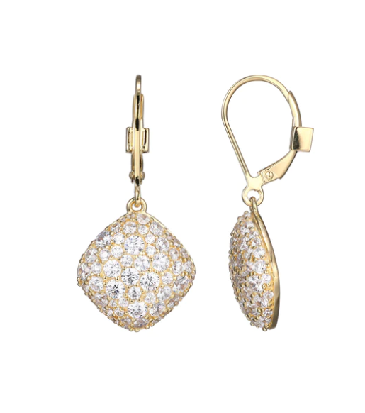 Glimmer Yellow Gold Plated Diamond Shape Cubic Zirconia Leverback Earrings by ELLE