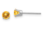 14K White Gold 4mm Citrine Stud Earrings (November)