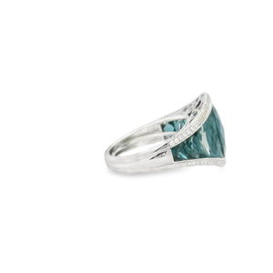 14K White Gold 7.19ct Center London Blue Topaz, 3.85cttw Side London Blue Topaz, & 0.22cttw Diamond Ring by Bellarri