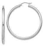 Sterling Silver Rhodium-Plated 3mm Round Hoop Earrings