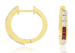 14K Yellow Gold 0.28cttw Ruby & 0.66cttw Diamond Huggie Earrings