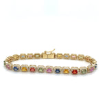 14K Yellow Gold Rainbow Sapphires & Diamond Bracelet