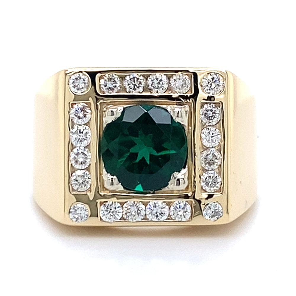 Estate Gent's Lab Created Emerald Signet Ring