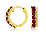 14K Yellow Gold Ruby & Diamond Huggie Earrings