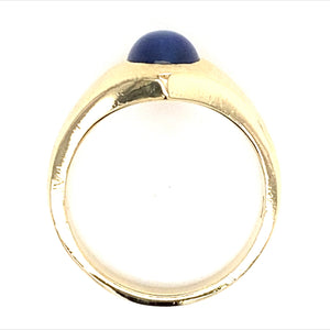 Estate Gent's 14K Yellow Gold Oval Synthetic Star Sapphire Fashion Ring with Florentine Etching Detail size 9.5