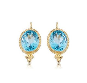 14K Yellow Gold, 8X6mm Oval Blue Topaz Leverback Earrings