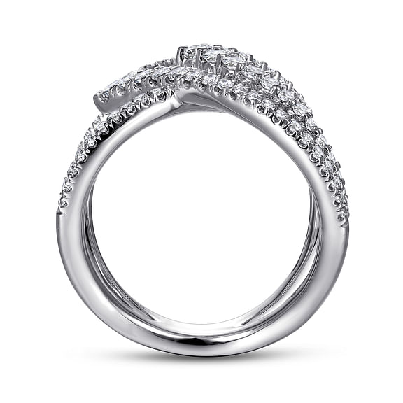 14K White Gold Wide Band Layered Diamond Ring