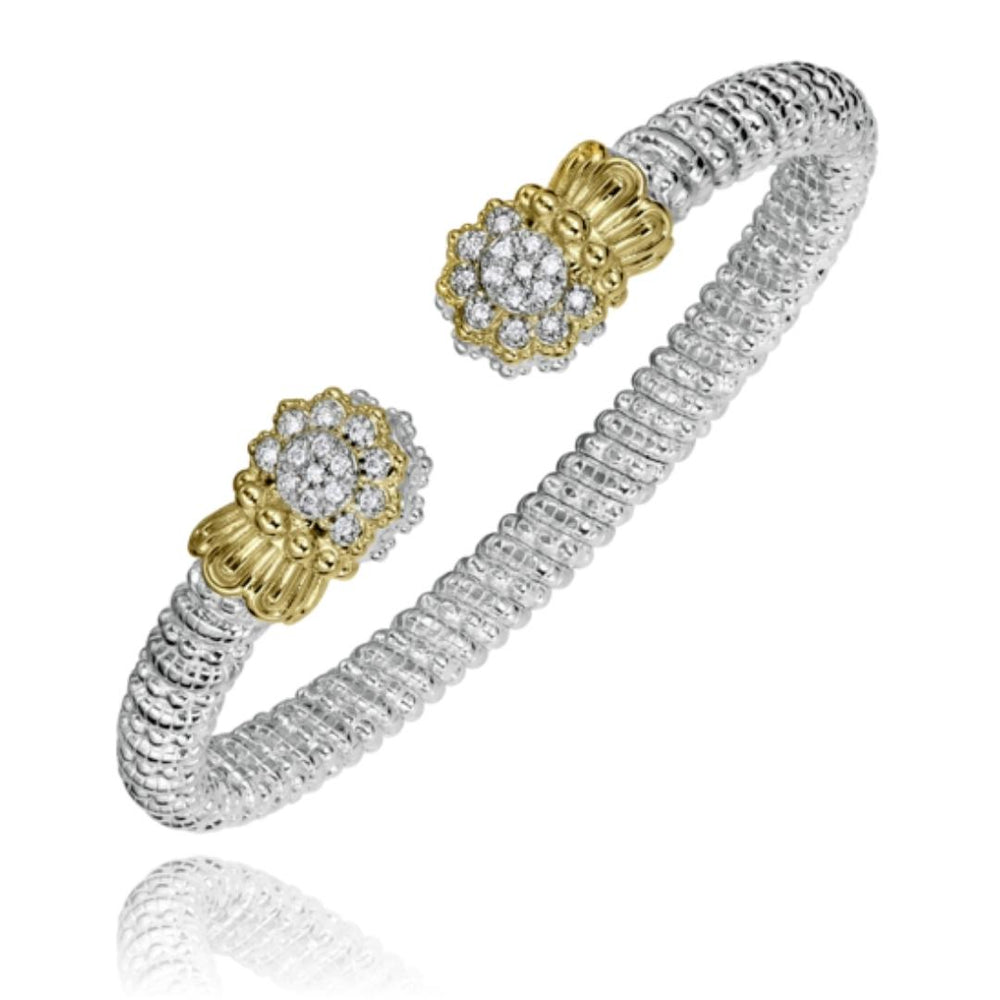 Sterling Silver & Yellow Gold Diamond Open Band Bracelet by VAHAN
