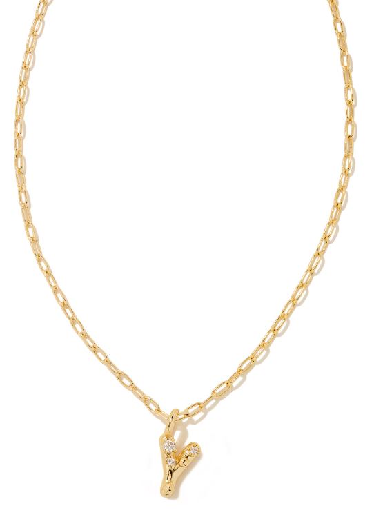 Crystal Letter Y Gold Plated White CZ Short Pendant Necklace by Kendra Scott