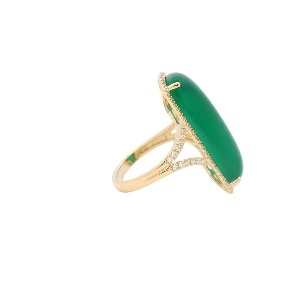 14K Yellow Gold 11.86ct Green Onyx & 0.43cttw Diamond Ring by Bellarri