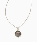 Letter T Silver Plated Disc Reversible Pendant in Black Mother of Pearl by Kendra Scott