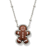 Gingerbread Silver Brown Goldstone Short Pendant Necklace by Kendra Scott