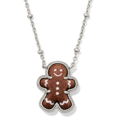 Gingerbread Silver Brown Goldstone Short Pendant Necklace by Kendra Scott