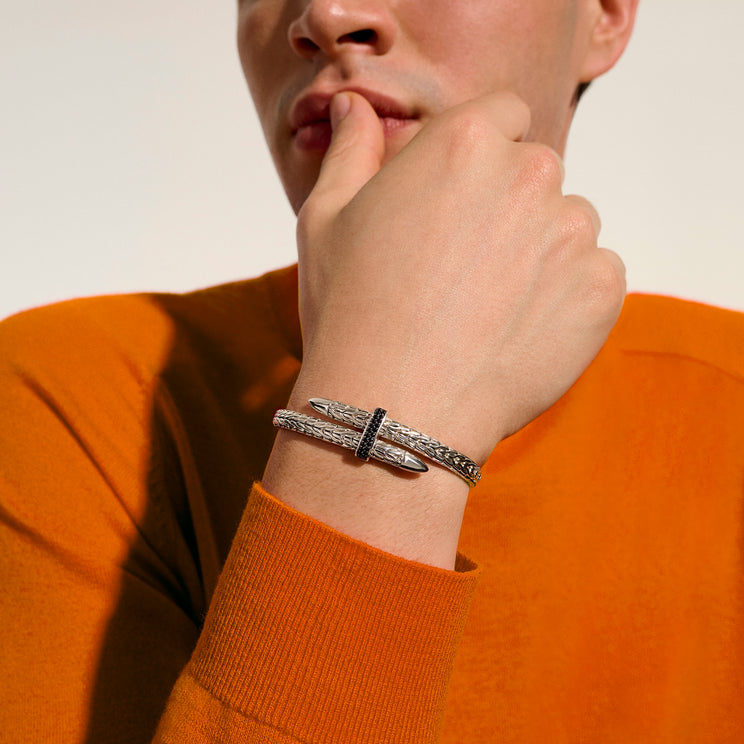 Spear Silver Bypass Flex Cuff with Treated Black Sapphire by John Hardy