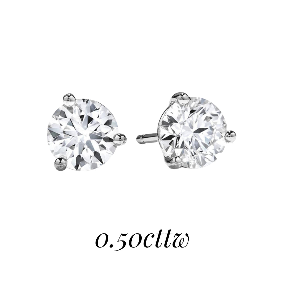 18K White Gold Hearts on Fire Diamond Solitaire Stud Earrings