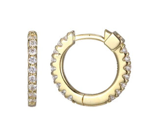 Sterling Silver Yellow Gold Plated CZ Hoop Earrings 15mm by Elle