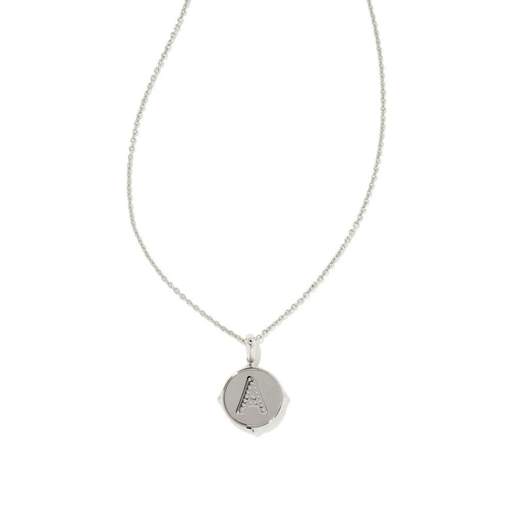 Letter A Silver Plated Disc Reversible Necklace in Iridescent Abalone by Kendra Scott