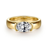 Bara - 14K Yellow Gold Half Bezel East West Oval Diamond Engagement Ring