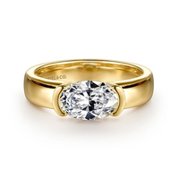 Bara - 14K Yellow Gold Half Bezel East West Oval Diamond Engagement Ring