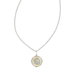 Letter Q Silver Plated Disc Reversible Necklace in Iridescent Abalone by Kendra Scott