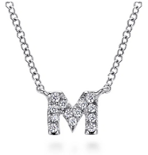 14K White Gold 0.05cttw SI2 G-H Diamond M Initial Pendant Necklace 17.5" by Gabriel