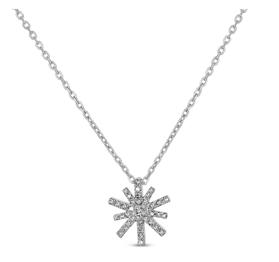 14K White Gold 0.11cttw Diamond Charmed Starburst Pendant Necklace