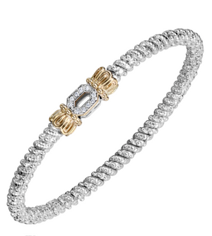 Sterling Silver & 14K Yellow Gold 0.08cttw Diamond 3mm Closed Band Bracelet by Vahan