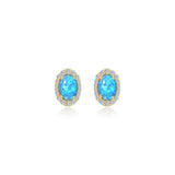 SS/GP 1.94cttw Simulated Diamond & Simulated Blue Opal Halo Stud Earrings