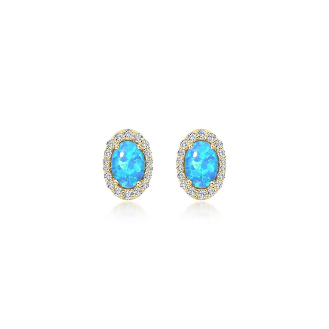 SS/GP 1.94cttw Simulated Diamond & Simulated Blue Opal Halo Stud Earrings