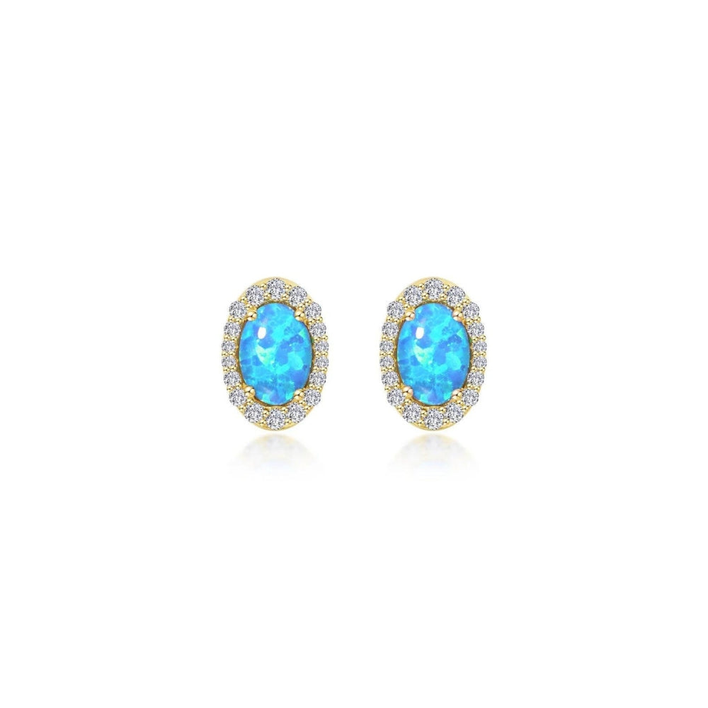SS/GP 1.94cttw Simulated Diamond & Simulated Blue Opal Halo Stud Earrings