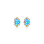 SS/GP 1.94cttw Simulated Diamond & Simulated Blue Opal Halo Stud Earrings