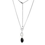 Pebble Black Agate And Mother Of Pearl Pendant On Rolo Chain by ELLE