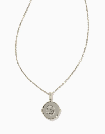 Letter G Silver Plated Disc Reversible Pendant in Black Mother of Pearl by Kendra Scott