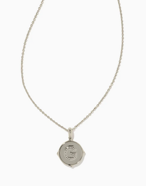 Letter G Silver Plated Disc Reversible Pendant in Black Mother of Pearl by Kendra Scott