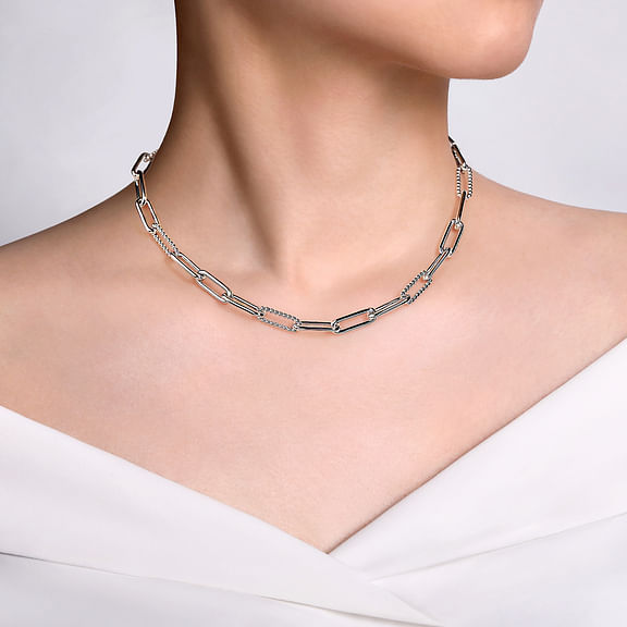 Sterling Silver Oval Link Chain Necklace with Bujukan Stations