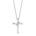 Sterling Silver, 0.05cttw Diamond Twogether Cross Pendant & Chain