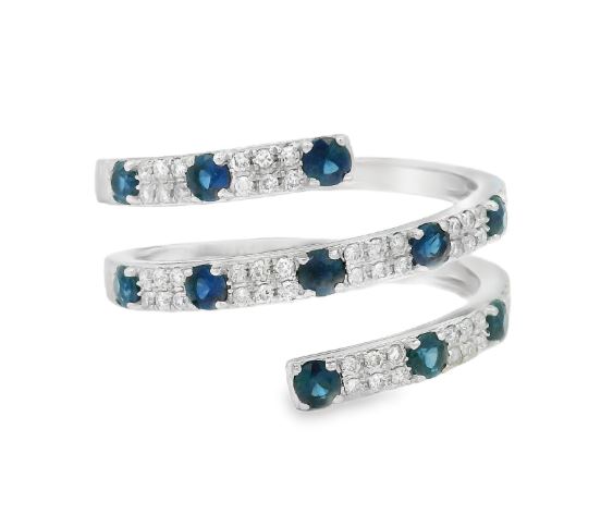 14K White Gold Sapphire & Diamond Spiral Ring by RJM
