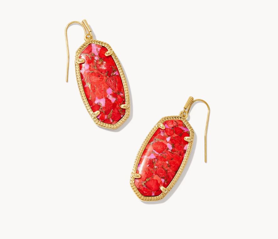 Elle Gold Plated Drop Earrings in Bronze Veined Red & Fuchsia by Kendra Scott