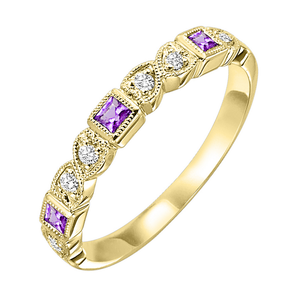 10K Yellow Gold 0.08cttw Diamond & 0.14cttw Synthetic Alexandrite Ring