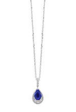 14K White Gold 0.50cttw Sapphire & 0.05cttw Diamond Pendant Necklace