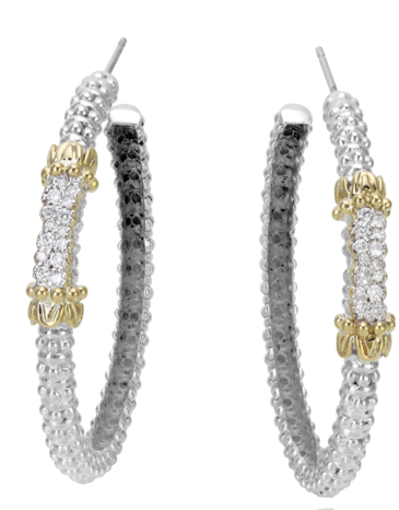 Sterling Silver & 14K Yellow Gold 30mm 0.26ctw Diamond Hoop Earrings by Vahan