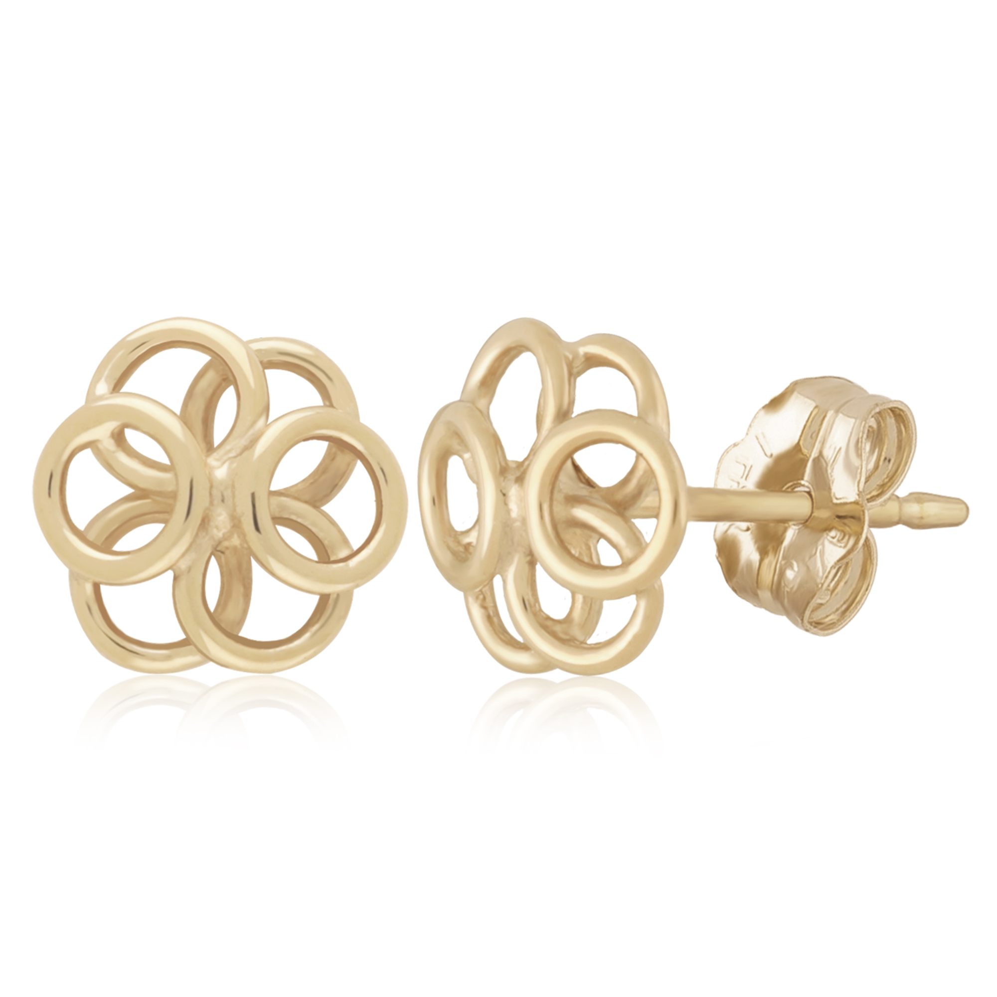14K Yellow Gold Cast Cluster Ring Stud Earrings