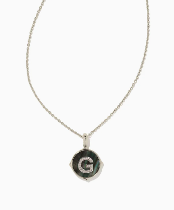Letter G Silver Plated Disc Reversible Pendant in Black Mother of Pearl by Kendra Scott