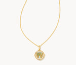 Letter W Gold Plated Iridescent Abalone Pendant Necklace by Kendra Scott