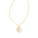 Letter I Gold Plated Disc Reversible Necklace in Iridescent Abalone by Kendra Scott