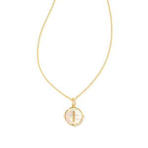 Letter I Gold Plated Disc Reversible Necklace in Iridescent Abalone by Kendra Scott
